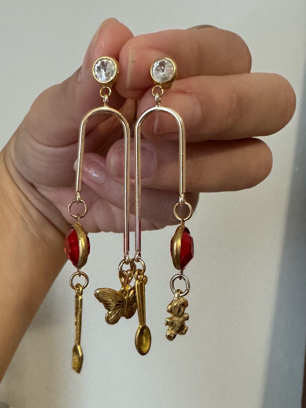 One-of-a-Kind Handmade Vintage Charm Statement Earrings - Picture 6 of 8